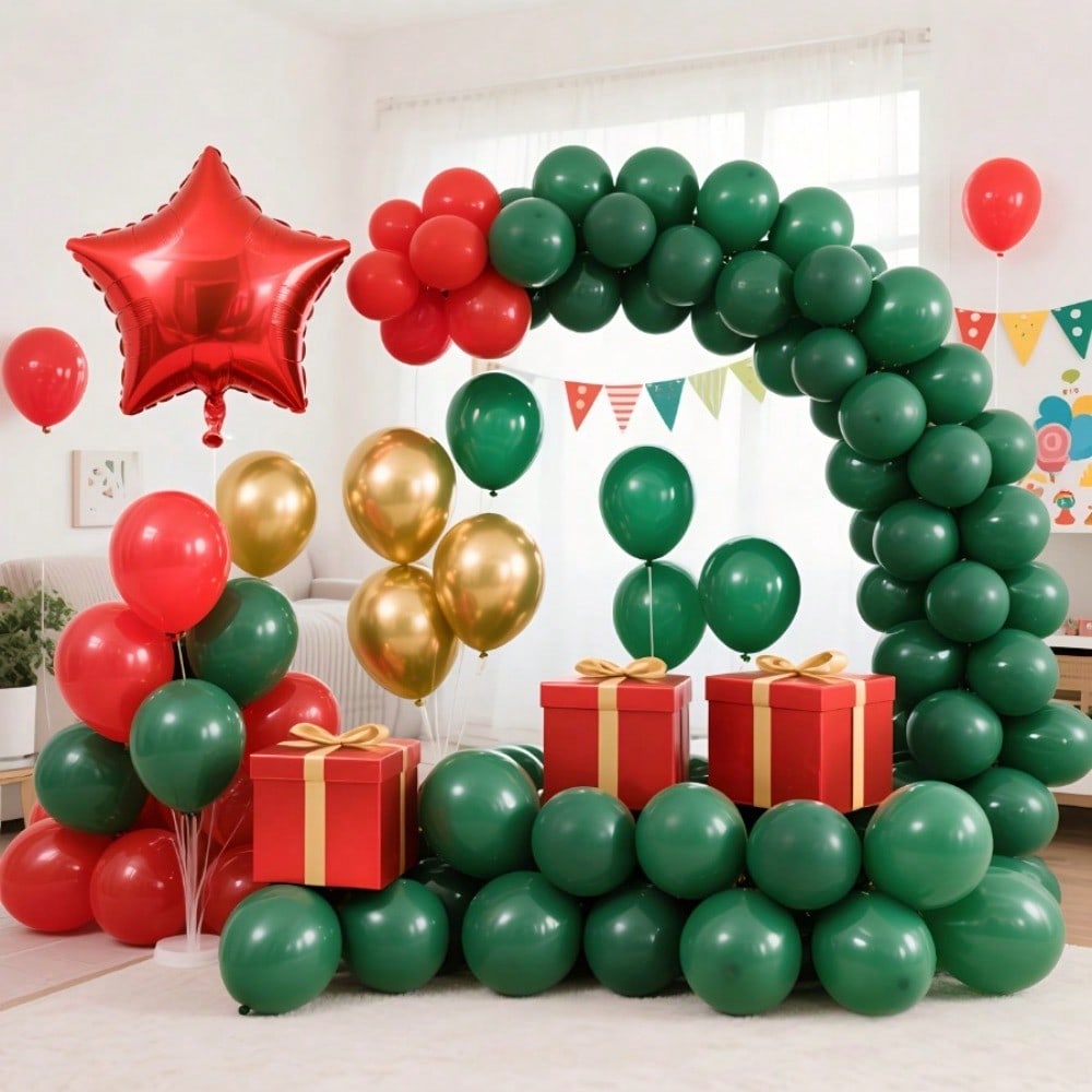 Lighting Decor Photos - ชุดตกแต่งซุ้มลูกโป่งคริสต์มาส 134 ชิ้น, ลูกโป่งลาเท็กซ์สีแดง, สีเขียวเข้ม, สีเขียวอ่อน,