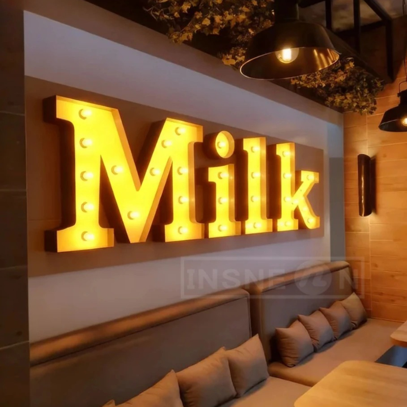 Light Up Letters Marquee - ป้ายไฟตัวอักษรโลหะแบบกำหนดเอง, ป้ายไฟธุรกิจแบบกำหนดเอง เหมาะสำหรับตกแต่งร้านค้า ป้ายไฟวินเทจติดผนังแบบกำหนดเอง