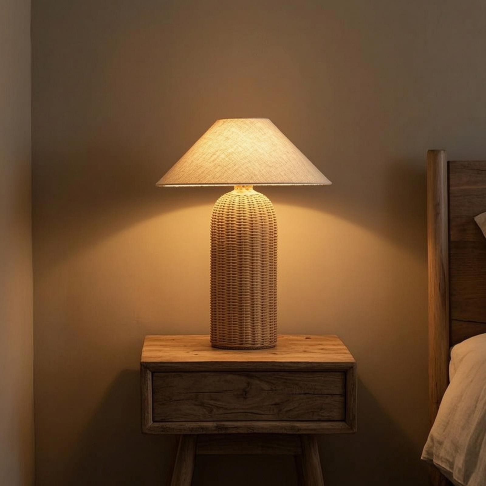 Lighting Decor For Room - โคมไฟข้างเตียง ฐานหวาย โคมผ้า โคมไฟตั้งโต๊ะ ไฟตกแต่งสำหรับห้องนอน ห้องนั่งเล่น