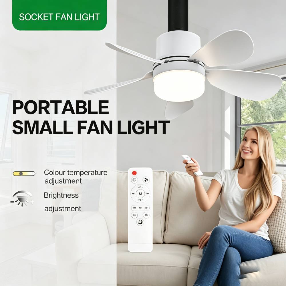 Led Lighting Decor - พัดลมติดเพดานพร้อมรีโมท, พัดลมเพดานขนาดเล็กพร้อมไฟ LED, พัดลมไร้สายแบบขั้วหลอด E26/E27+B22 สำหรับห้องครัว