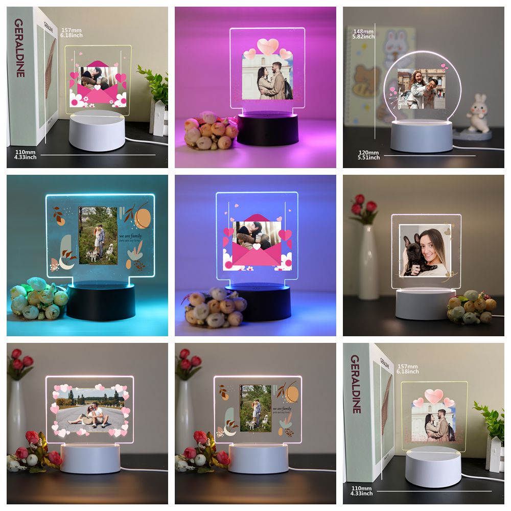 Lighting Decor Photos - 1 ชิ้นปรับแต่งภาพที่กําหนดเองคู่อะคริลิค Led โคมไฟกลางคืน 3D Touch