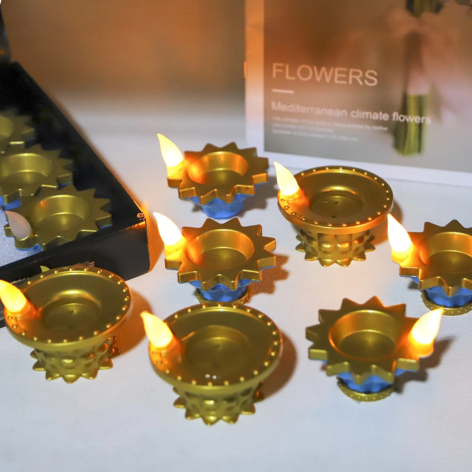 Decor Lighting India - 12 ชิ้นไฟฟ้าน้ํา Sensor เทียน Flicker ลอยชาอินเดียโคมไฟน้ํามัน