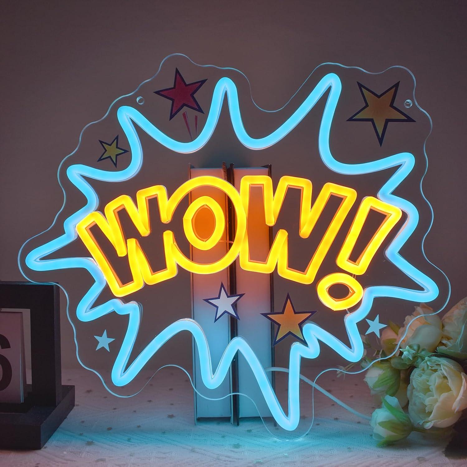 Lighting Decor Wow - ไฟนีออน WOW แบบ USB ปรับความสว่างได้ สำหรับห้องนอน