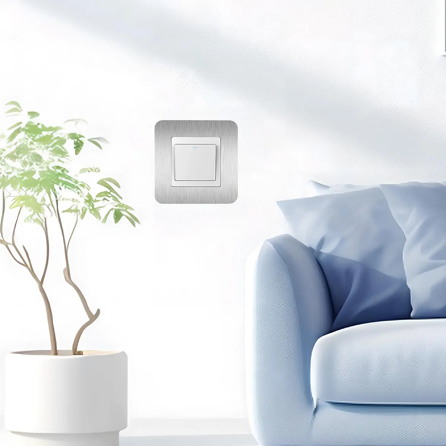 Decor Lighting Uk - แผ่นปิดสวิตช์ไฟแบบมีกาวในตัวสีเงิน 4 ชิ้น – มาตรฐานสหราชอาณาจักร 8.6*8.6