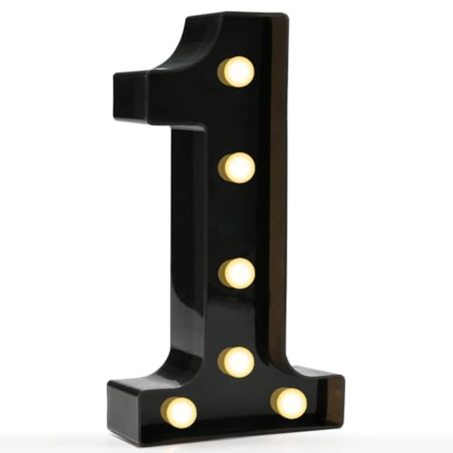 Light Up Letters Marquee - ไฟ LED ตกแต่งรูปตัวเลขและตัวอักษร, ป้ายไฟพลาสติกสีดำสำหรับงานวันเกิด งานแต่งงาน ใช้แบตเตอรี่