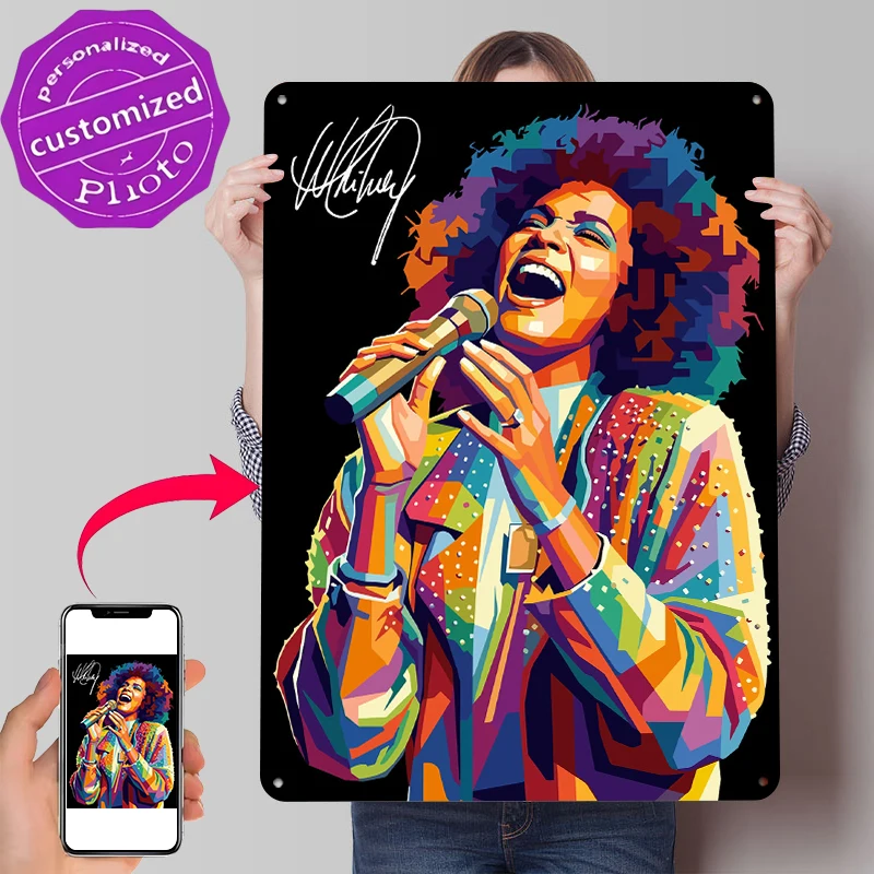 Lighting Decor Houston - โปสเตอร์โลหะ 3 มิติ ลายป๊อปอาร์ต Whitney Houston