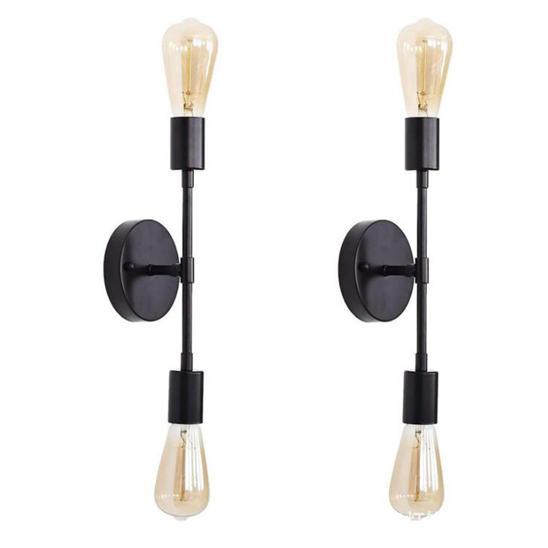Decor Lighting Returns - แผ่นเรืองแสงติดผนังสีทอง/สีดำแบบคลาสสิกสำหรับตกแต่ง dinding kamar tidur โคมไฟข้างเตียงไฟภายในรถหัวคู่ E27เหล็กแบบเรียบง่าย