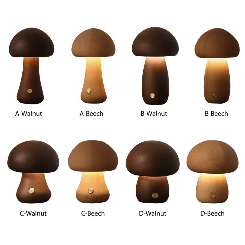 Mushroom Table Lamp - เห็ดน่ารัก LED ไฟกลางคืนโคมไฟข้างเตียงไม้พร้อมสวิตช์สัมผัสตกแต่งห้องโคมไฟเห็ดสิ่งแวดล้อมระดับสูง