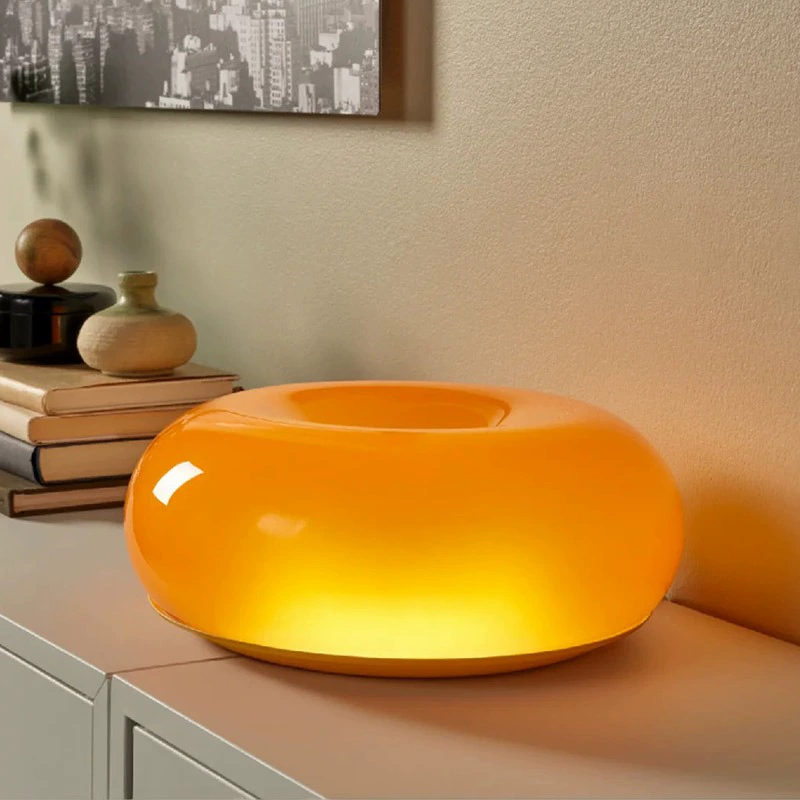 Mushroom Table Lamp - โคมไฟโดนัทสไตล์นอร์ดิก โคมไฟตั้งโต๊ะแก้วสไตล์บาวเฮาส์ยุคกลาง โคมไฟตกแต่งห้องนั่งเล่น ห้องรับประทานอาหาร ห้องนอน โคมไฟตั้งโต๊ะรูปเห็ด