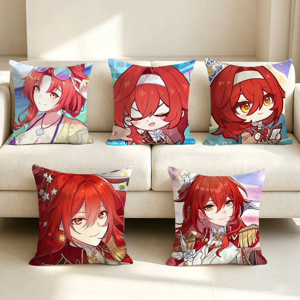 Nova Decor & Lighting Julestjerne - H-Himeko Nova Game S-Star-Rail Square ปลอกหมอนอิงสีทึบห้องนั่งเล่นตกแต่งบ้านปลอกหมอนอิง