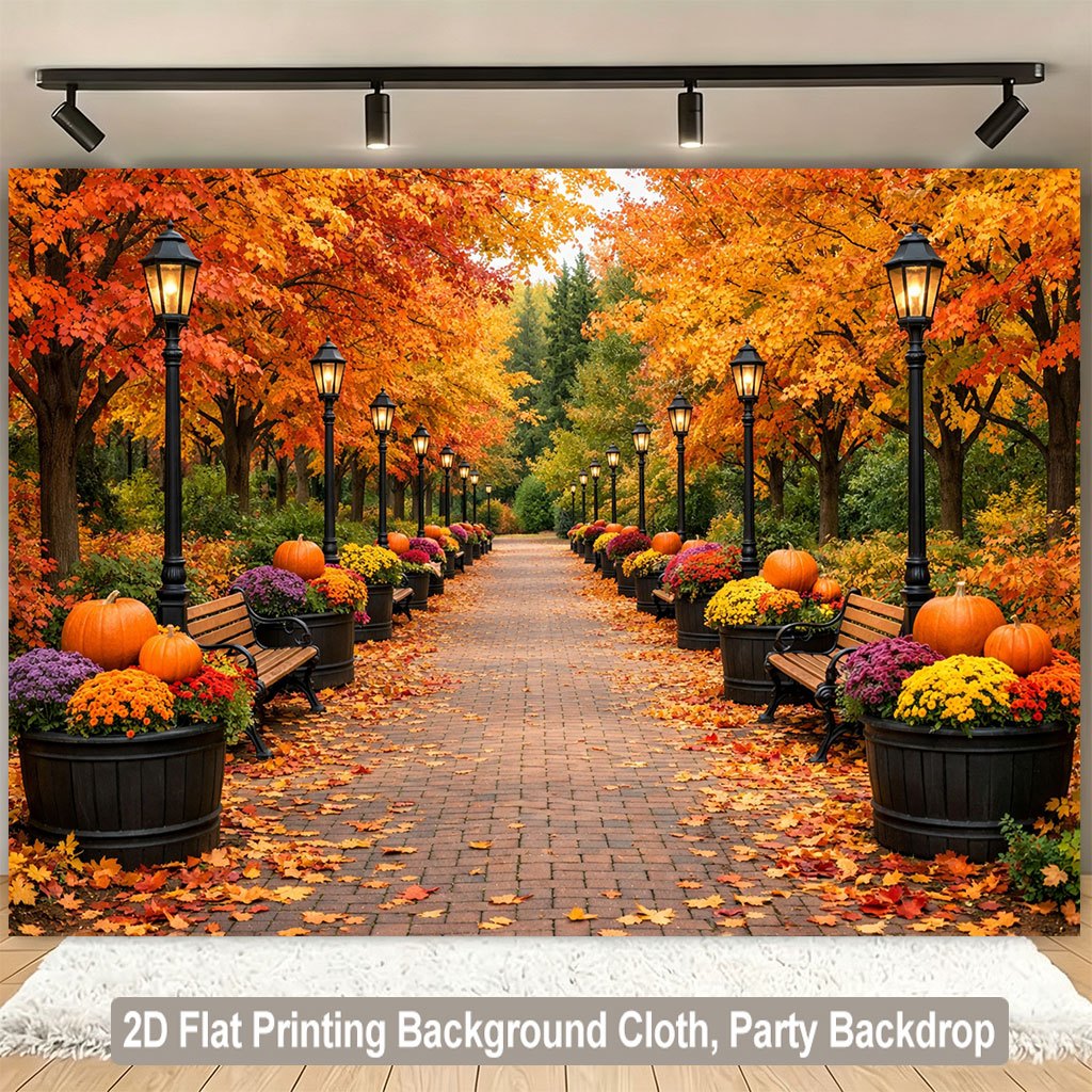 Lighting Decor Photos - พื้นผิวสองมิติ, ถนนที่เต็มไปด้วยใบไม้ร่วงในฤดูใบไม้ร่วง, ดอกไม้สดใส, โคมไฟฟักทอง, ผ้าพื้นหลัง, ผนังไม้,