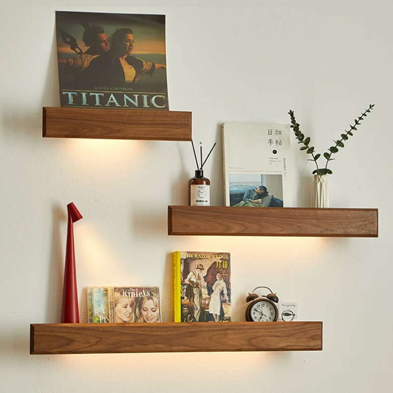 Lighting And Decor Magazine - ชั้นวางของติดผนังไม้เนื้อแข็ง ชั้นวางนิตยสารแบบลอยตัว สำหรับห้องนั่งเล่น ห้องนอน พร้อมไฟ LED
