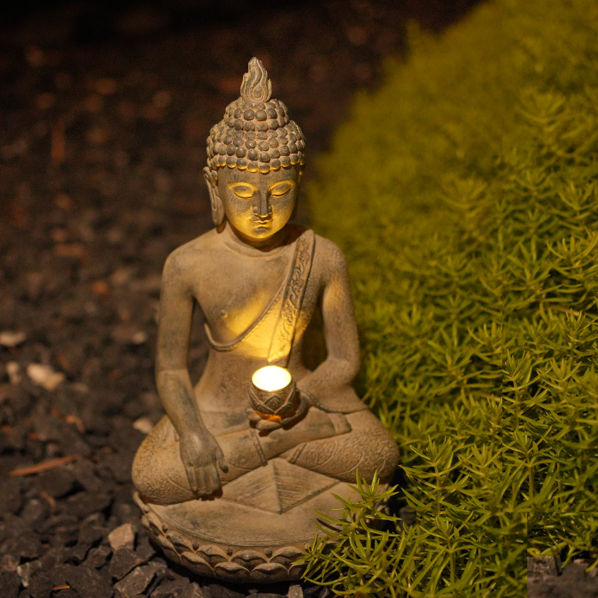 Decor Lighting India - พระพุทธรูปพลังงานแสงอาทิตย์สไตล์เซน 1 ชิ้น พร้อมไฟ - ของตกแต่งสวนและทางเข้าทำจากเรซิ่น