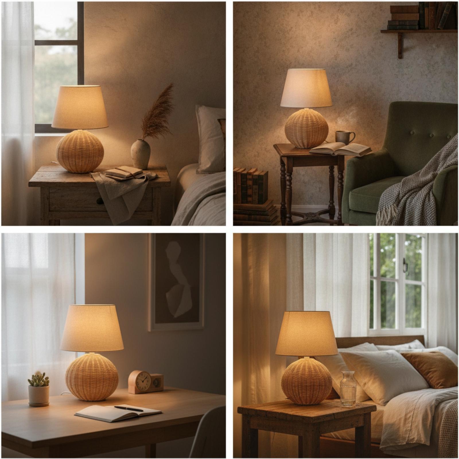 โคมไฟข้างเตียง ฐานหวาย โคมผ้า  - Lighting Decor For Room บทวิจารณ์และราคา