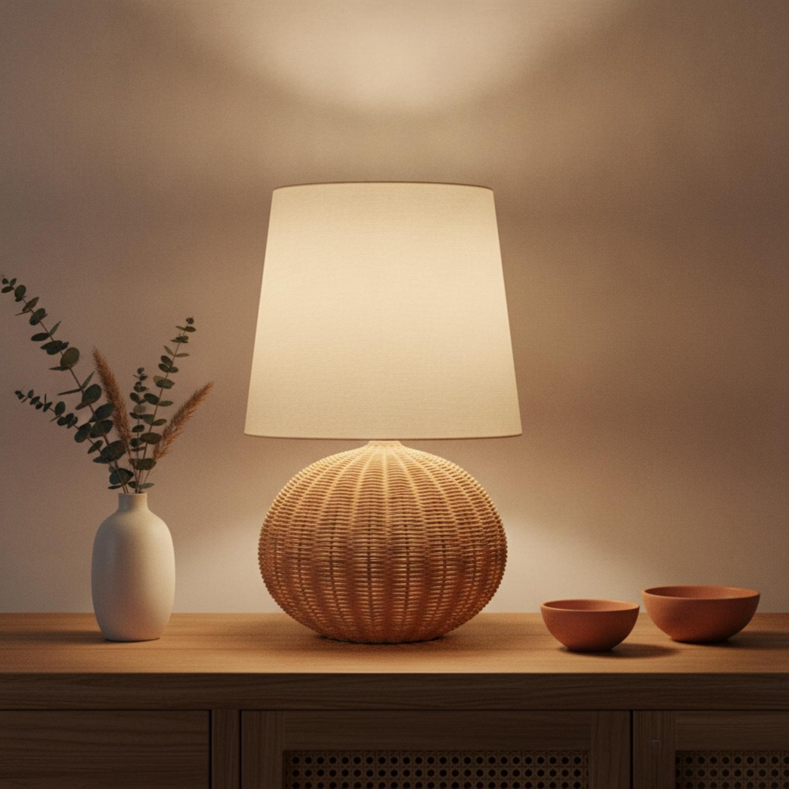 โคมไฟข้างเตียง ฐานหวาย โคมผ้า  - Lighting Decor For Room บทวิจารณ์และราคา