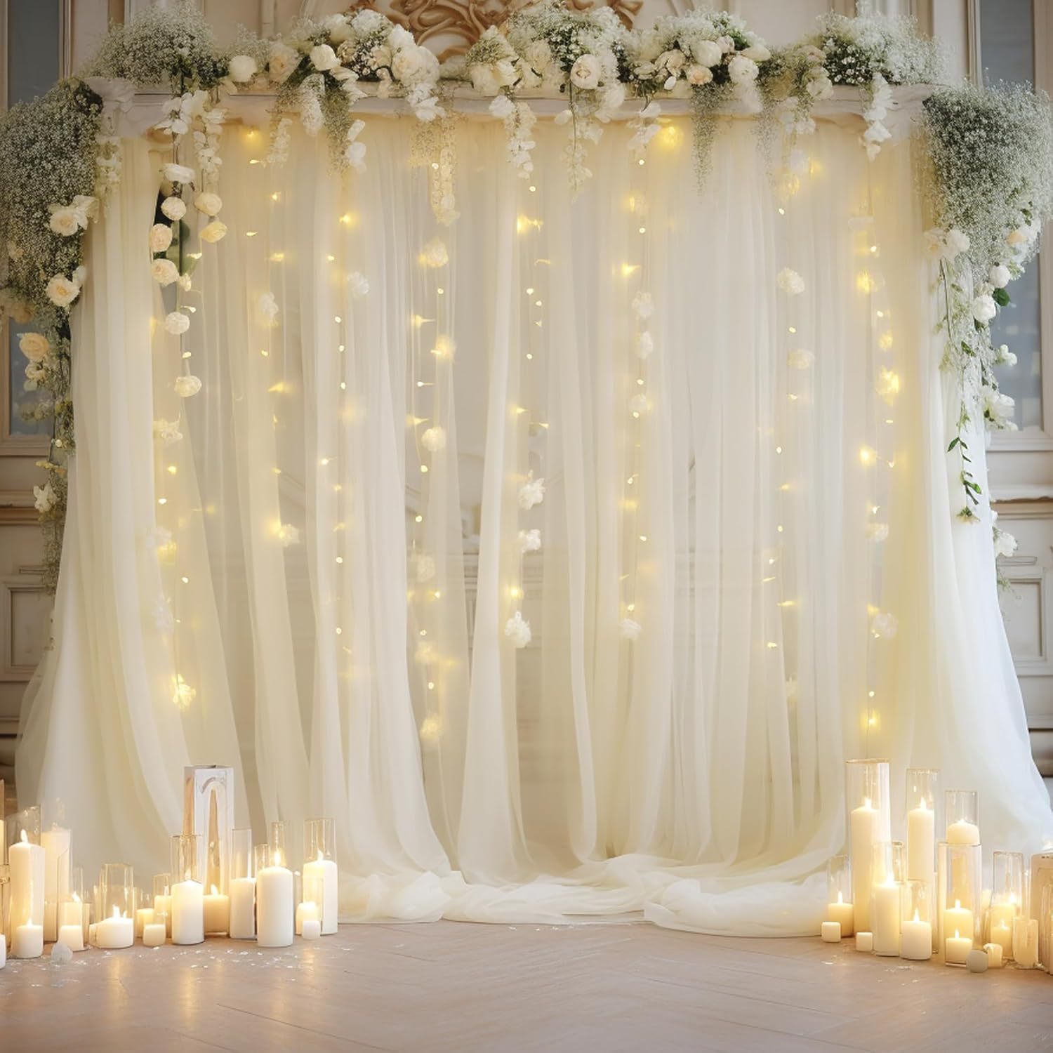 ชุดฉากหลังผ้าทูลสำหรับงานแต่งง - Lighting Decor Photos บทวิจารณ์และราคา