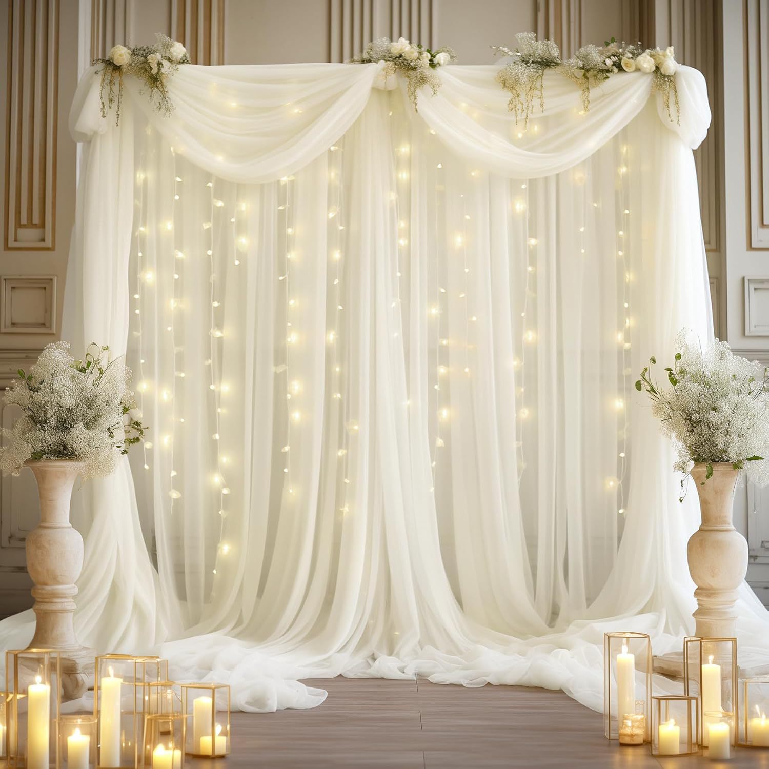 ชุดฉากหลังผ้าทูลสำหรับงานแต่งง - Lighting Decor Photos บทวิจารณ์และราคา